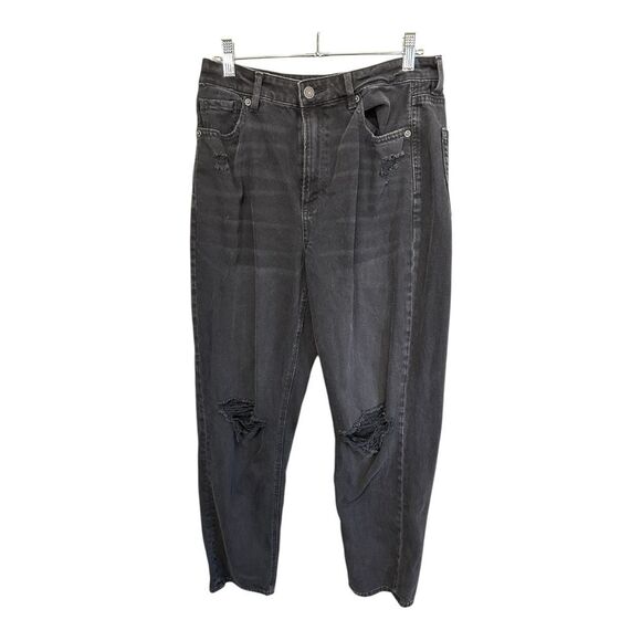 American Eagle Mom straight jeans ripped distressed size 10 long washed black - Picture 1 of 10